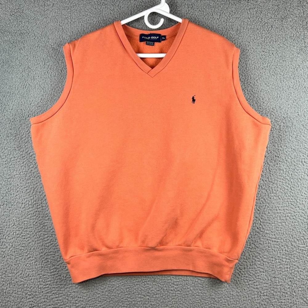 VTG Polo Golf Ralph‎ Lauren Vest Mens XL Coral Peach Pullover V-Neck Sweatshirt